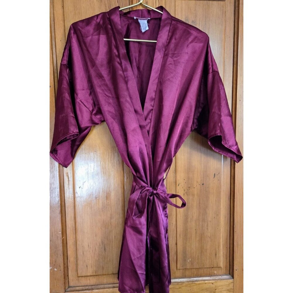HONORS INTIMATES BURGUNDY SATIN KIMONO SILKY LIGHT SHORT ROBE SLEEPWEAR LARGE